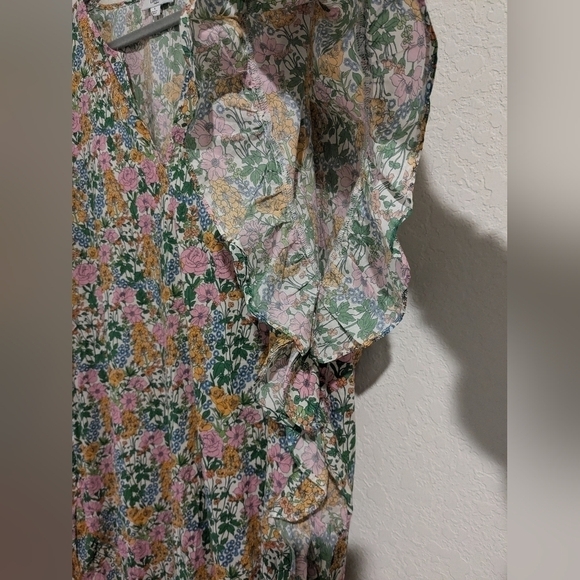 J. Crew Ditsy Floral Ruffle Trim Short Sleeve V-Neck Tunic Dress L Baby Shower - Picture 8 of 10